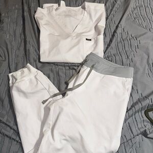 FIGS White Scrub Set with Gray Accents